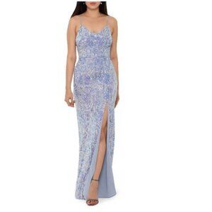 Women's Xscape Sequin Stripe Slit Gown Maxi Dress